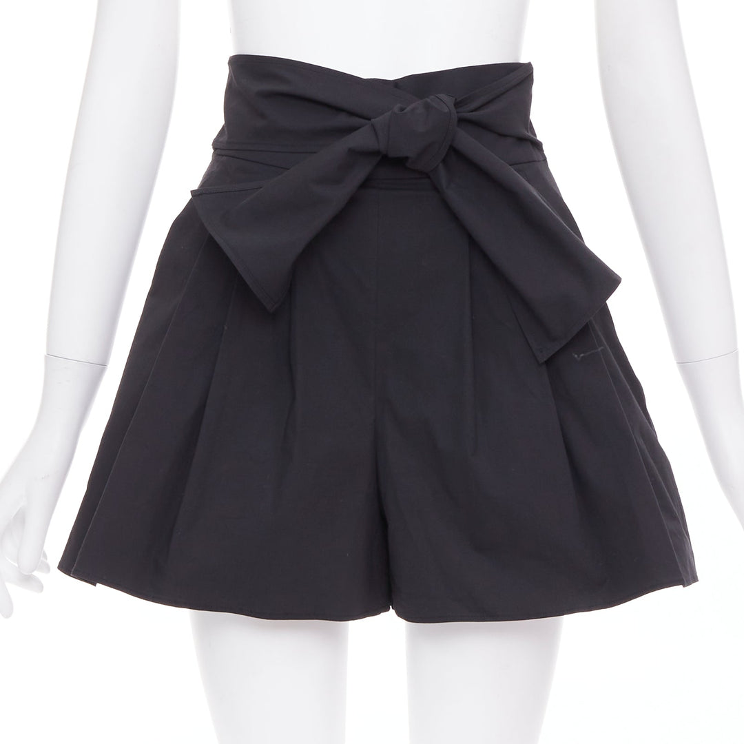 MOSCHINO Boutique black cotton blend bow tie waist pleated shorts IT38 XS