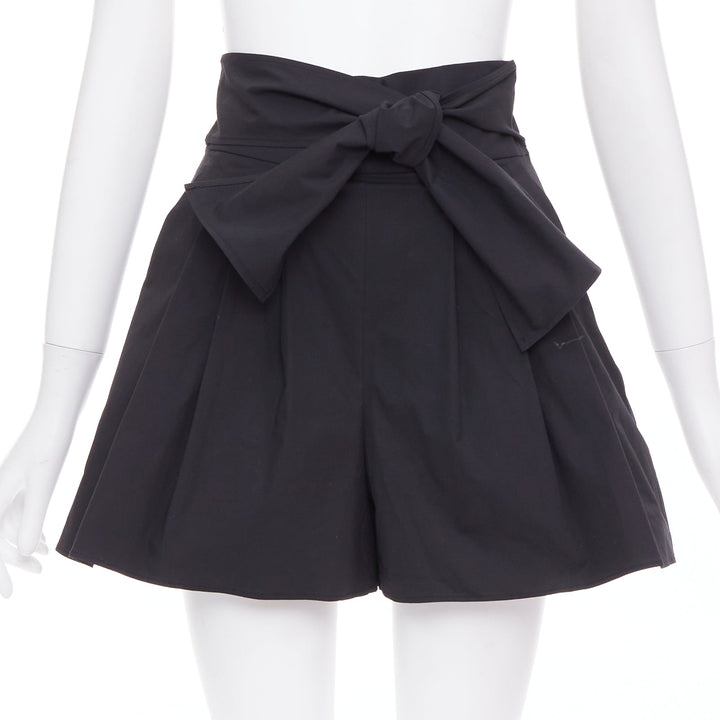MOSCHINO Boutique black cotton blend bow tie waist pleated shorts IT38 XS