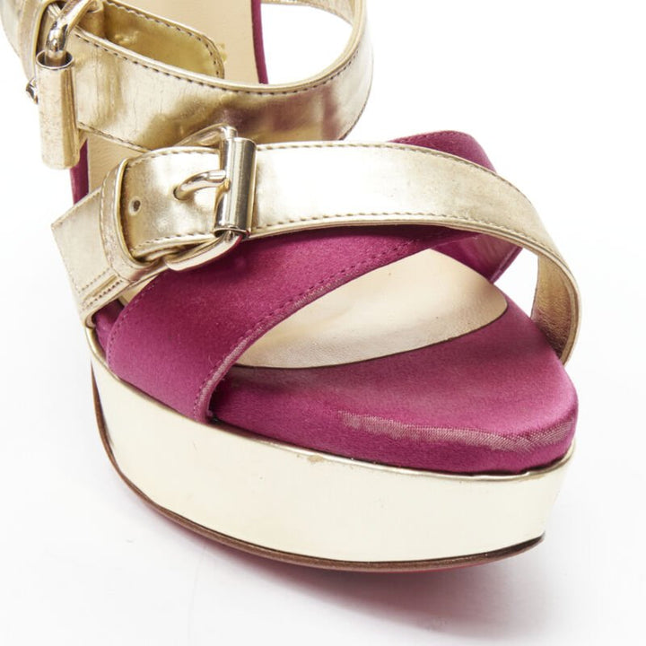 CHRISTIAN LOUBOUTIN Ambertina 140 gold pink glitter buckle strappy platform EU36