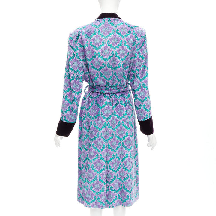 G.V.G.V. purple green tapestry jacquard dark velvet belted robe coat FR38 M