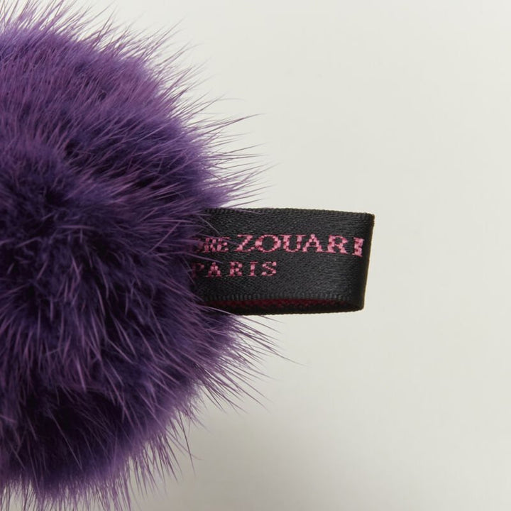 ALEXANDER ZOUARI purple fur crystal ring scrunchle hair tie