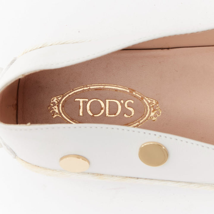 TOD'S white gold mirror polka dot leather espadrille loafers EU36