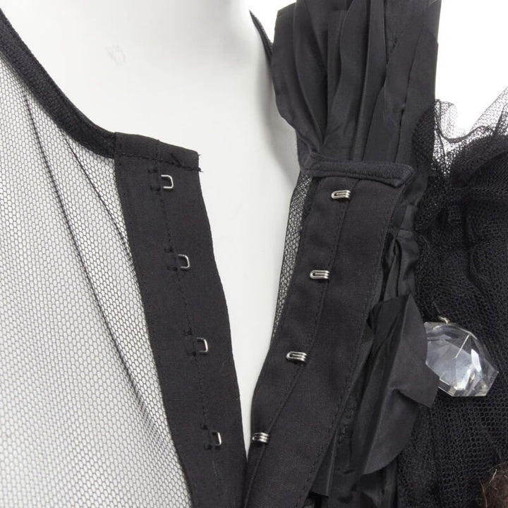 Runway COMME DES GARCONS 2004 black sheer mesh jewel embellishment ruffle vest S
