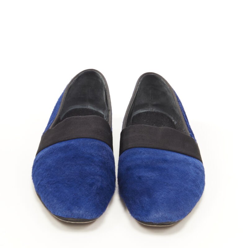 OLD CELINE PHOEBE PHILO blue pony hair grosgrain ribbon slip on flats EU37.5