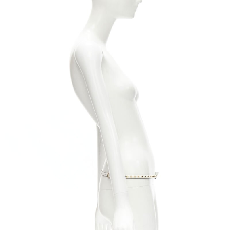 PRADA white leather bow gold punk stud skinny belt 1CC338 80cm 32"