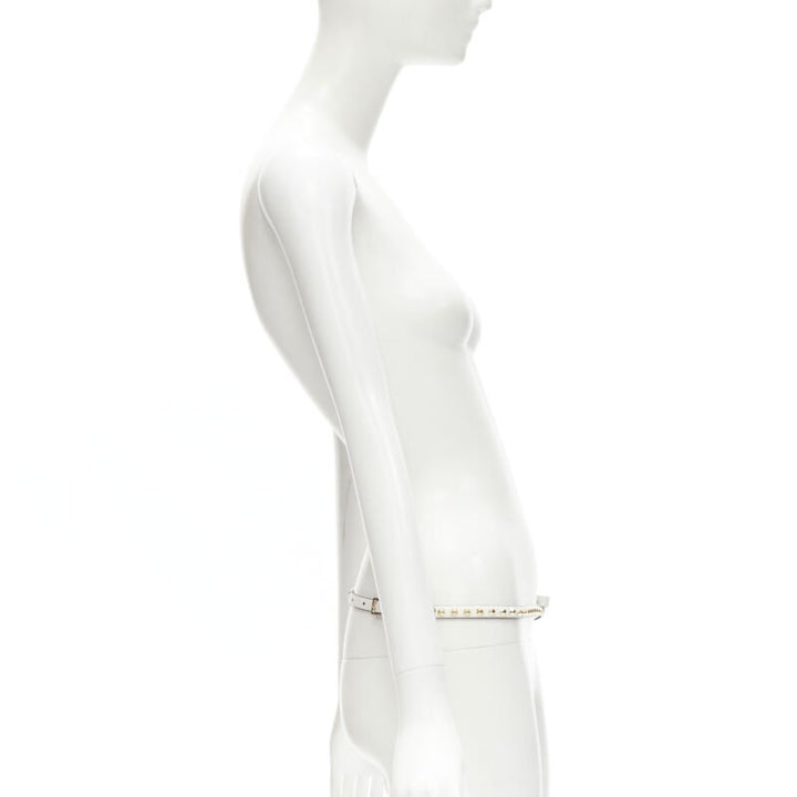 PRADA white leather bow gold punk stud skinny belt 1CC338 80cm 32"