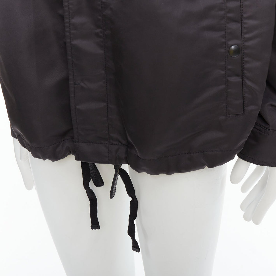 LANVIN black distressed nylon black buttons drawstring anorak IT50 L