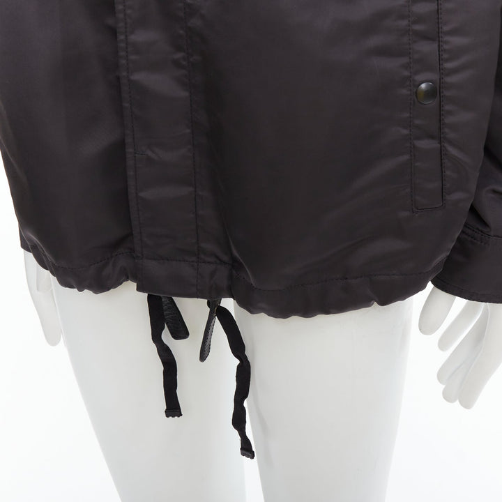 LANVIN black distressed nylon black buttons drawstring anorak IT50 L