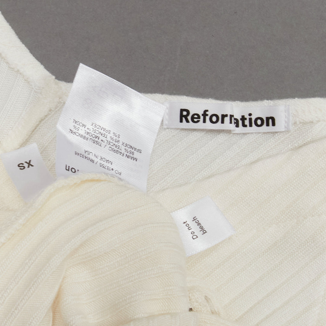 REFORMATION Giorgia cream ribbed shell button loops V neck tank top XS