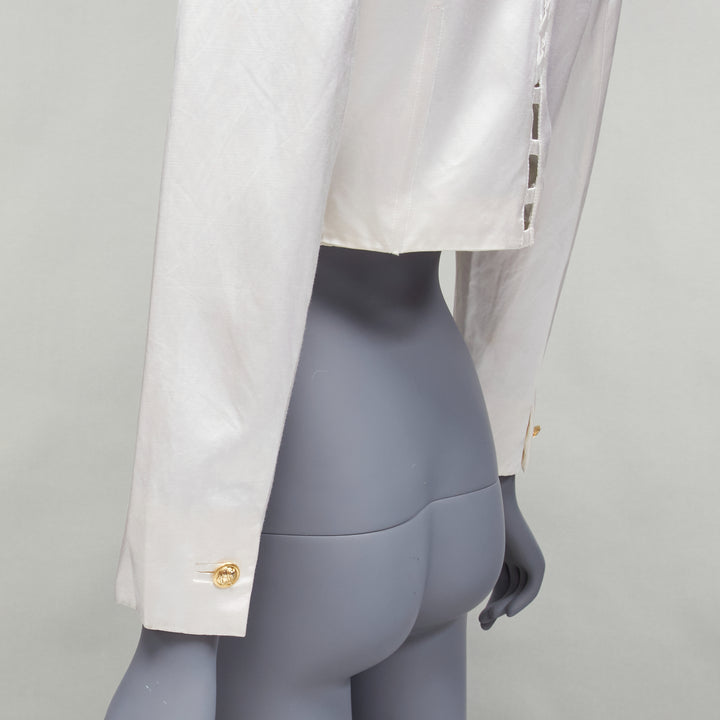 VERSUS GIANNI VERSACE pearl satin lattice lace back cropped blazer jacket IT42 M