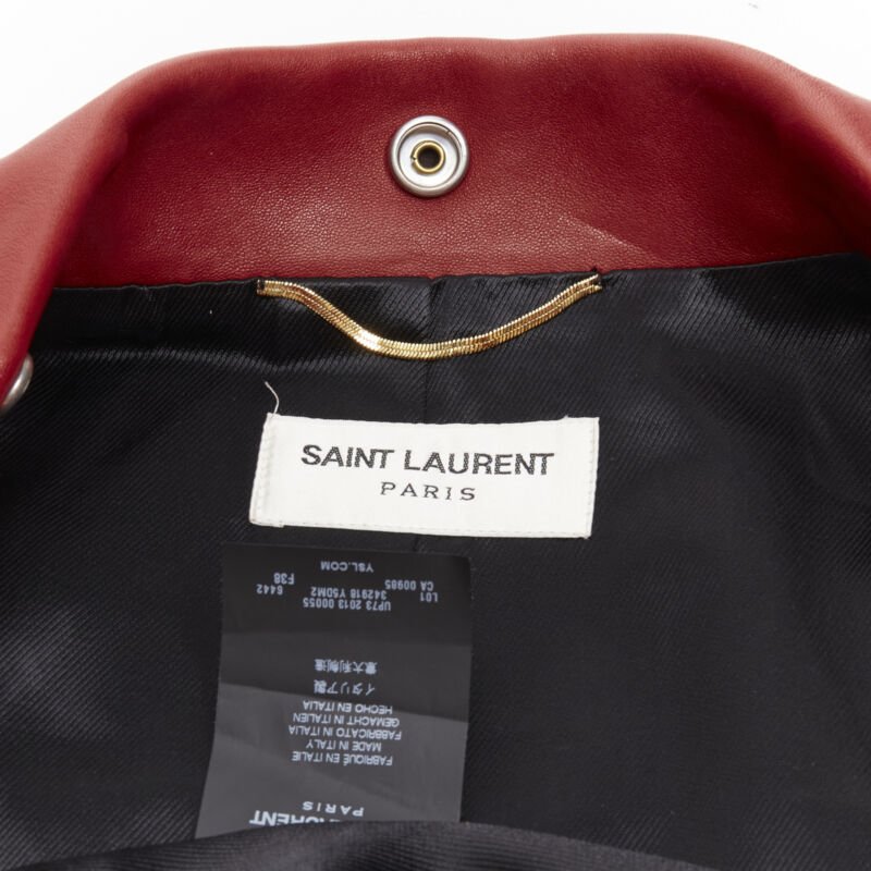 SAINT LAURENT 2013 Hedi Slimane red lambskin leather moto biker jacket FR38 S