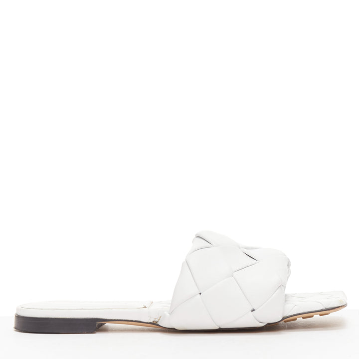 BOTTEGA VENETA Lido white intrecciato woven leather square toe slippers EU37