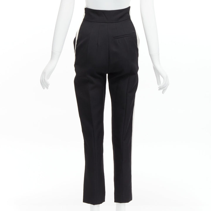 HAIDER ACKERMANN fleece wool black white side tape high waist tapered pants FR36