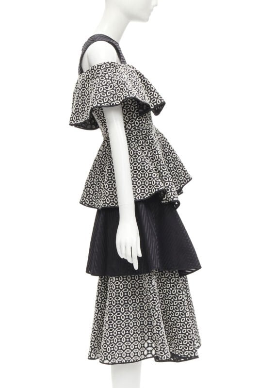 HUISHAN ZHANG black white eyelet embroidery anglais cold shoulder dress US2 XS