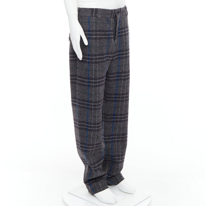 YOHJI YAMAMOTO grey blue 100% wool checkered wide tapered pants JP3 L