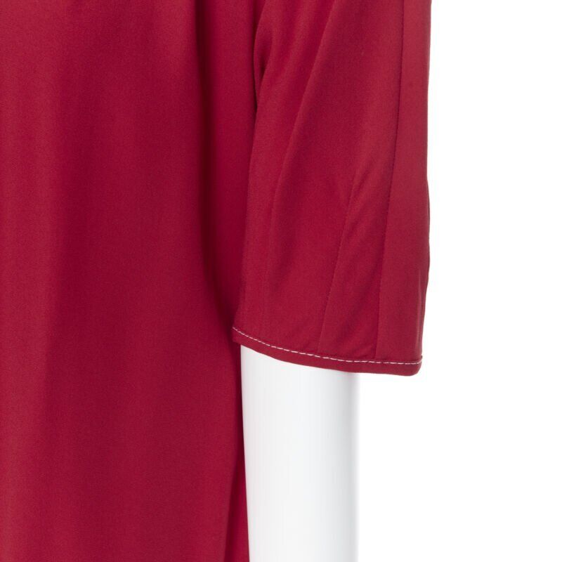 MARNI 2019 red viscose crepe white overstitched pleated casual dress IT38