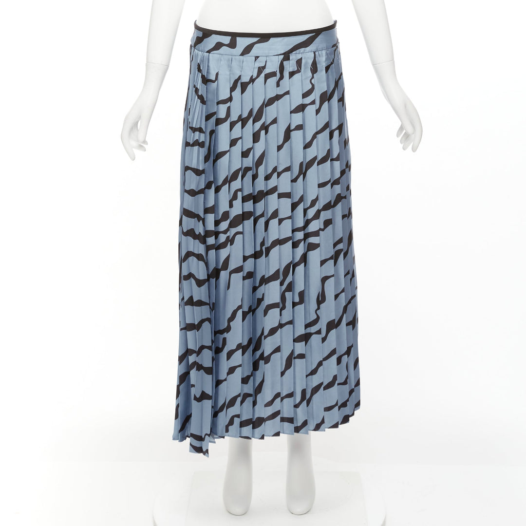 VVB VICTORIA BECKHAM blue black diagonal print pleated bias hem skirt UK8 S