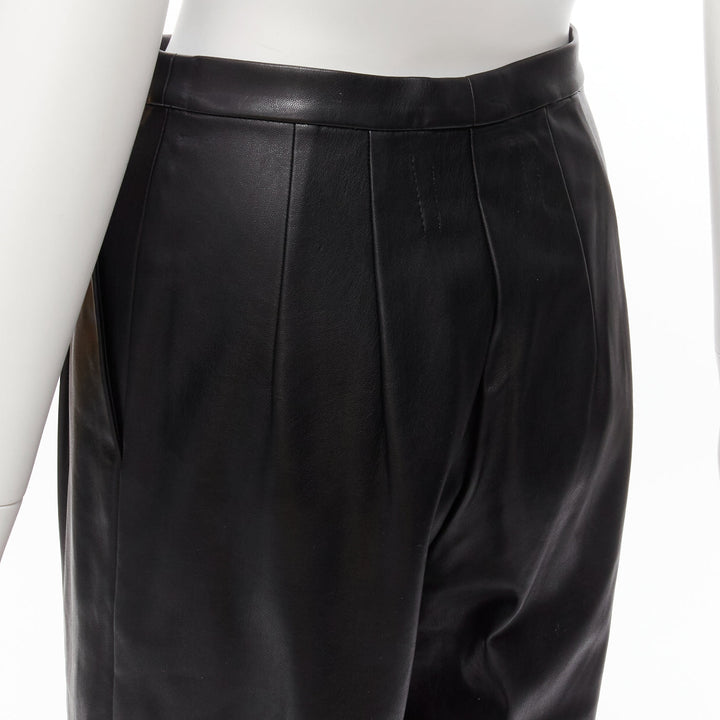 HEIDI MERRICK black leather pleated front high waist cropped culotte pants US2 S