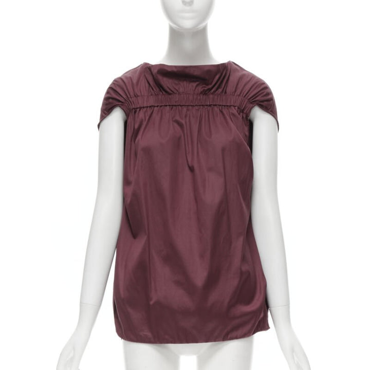 MARNI burgundy red cotton elasticated ruched cap sleeve boxy top IT38 XS