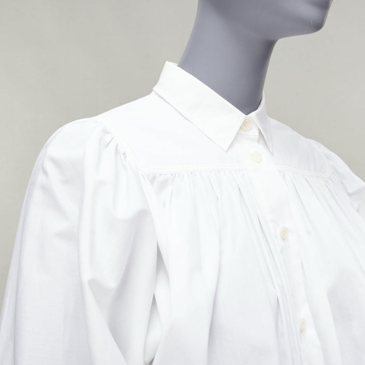 MARNI white cotton drawstring hem puff sleeve cropped blouse IT36 XXS