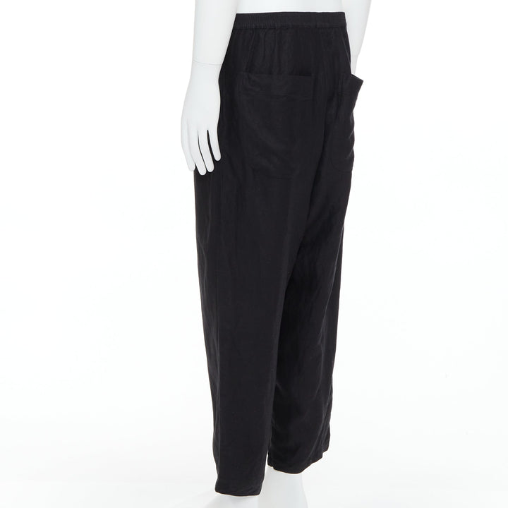 YOHJI YAMAMOTO black linen blend elasticated waistband wide pants M