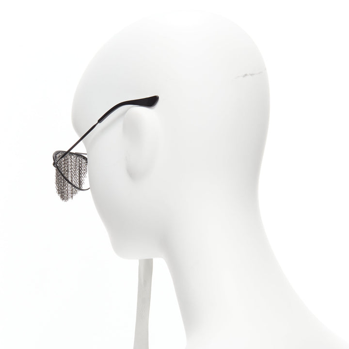 rare BLESS Duo Fringe black chain no lens aviator sunglasses