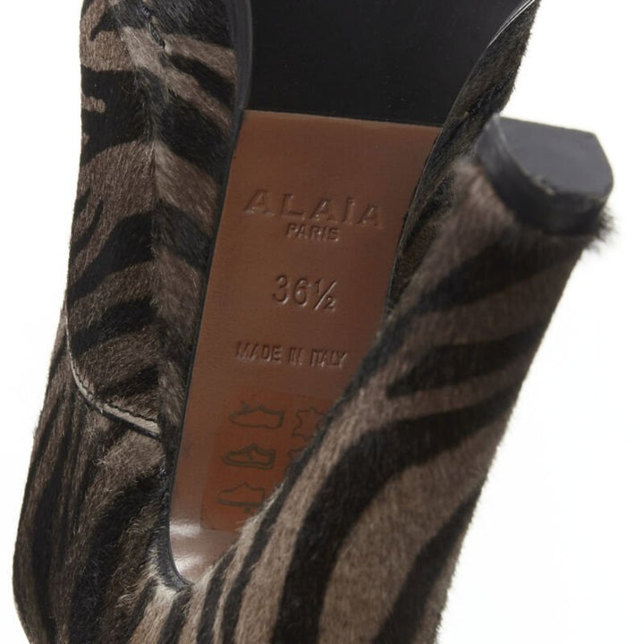 ALAIA brown black zebra stripe fur leather truck sole ankle bootie EU36.5