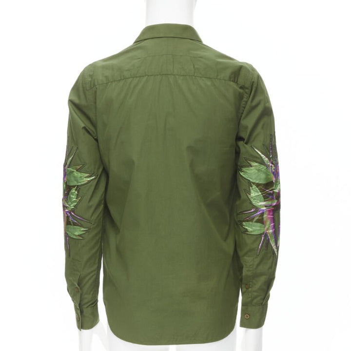 Runway GIVENCHY Tisci 2012 green cotton Birds of Paradise patch sleeve shirt S