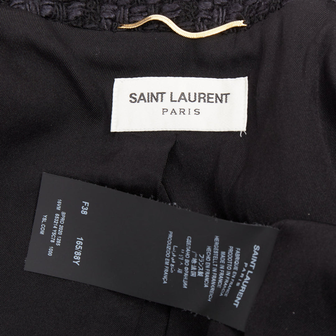 SAINT LAURENT 2021 navy wool silk tweed silver chain braided trim jacket FR38 M