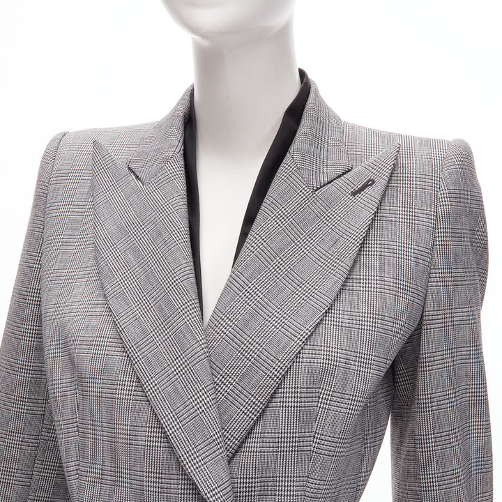 ALEXANDER MCQUEEN 1990 Vintage grey houndstooth layer collar power blazer IT40 S