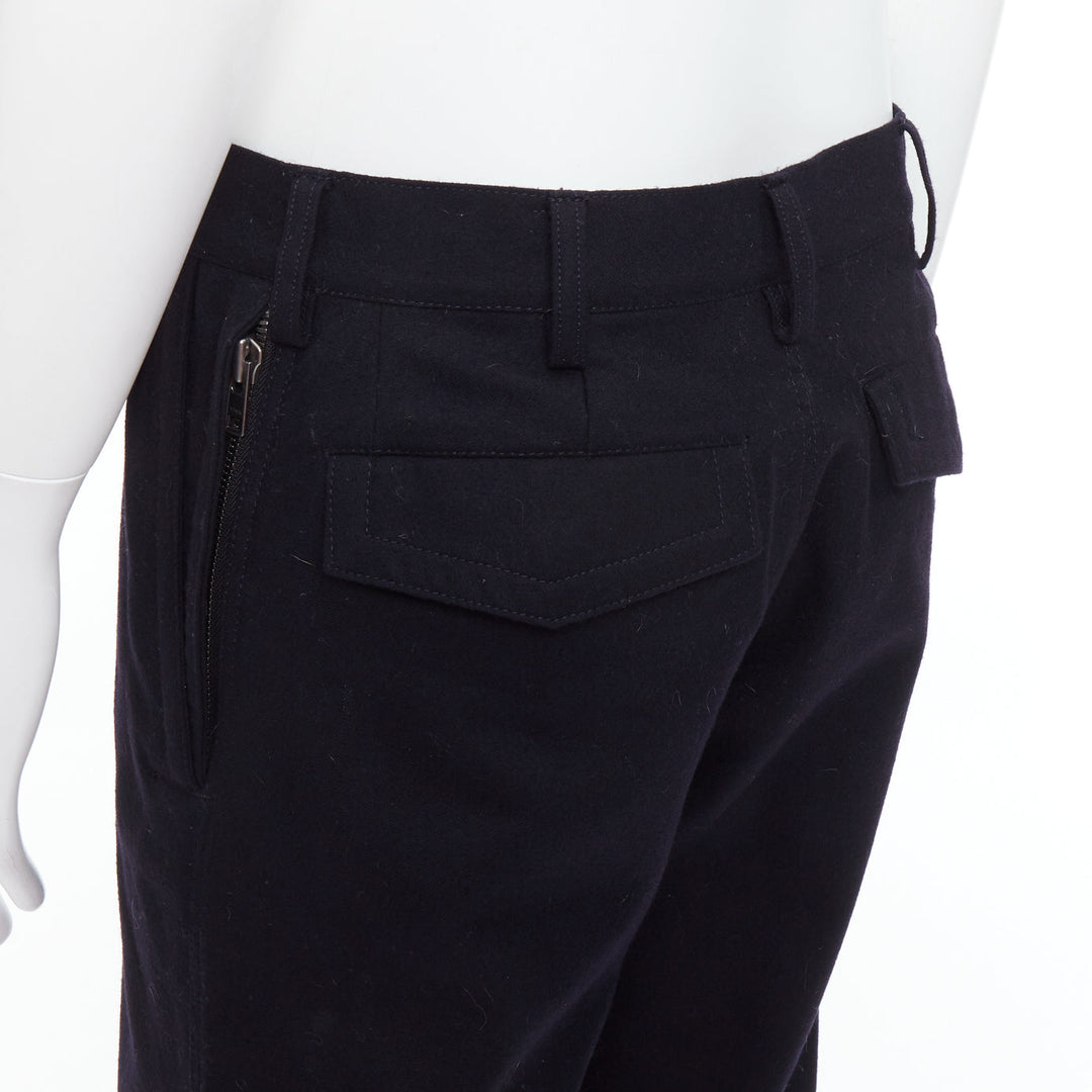 YOHJI YAMAMOTO black 100% wool zip side pocket drawstring hem wide pants JP3 L