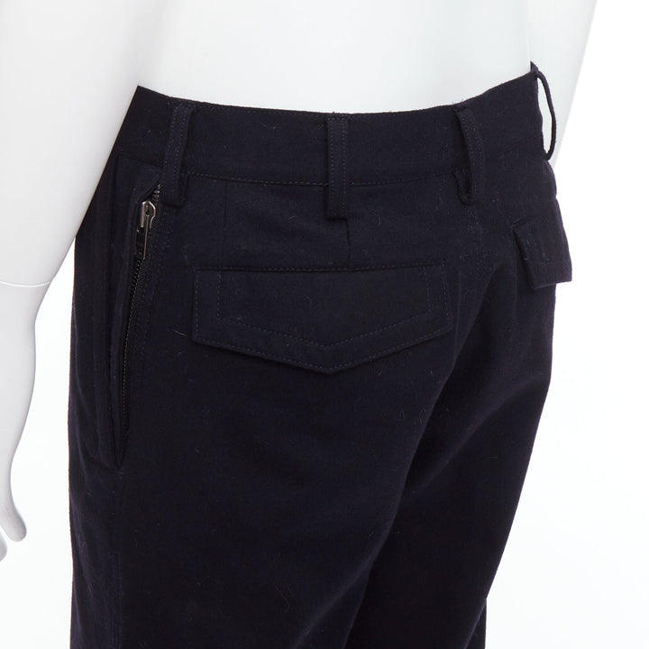 YOHJI YAMAMOTO black 100% wool zip side pocket drawstring hem wide pants JP3 L