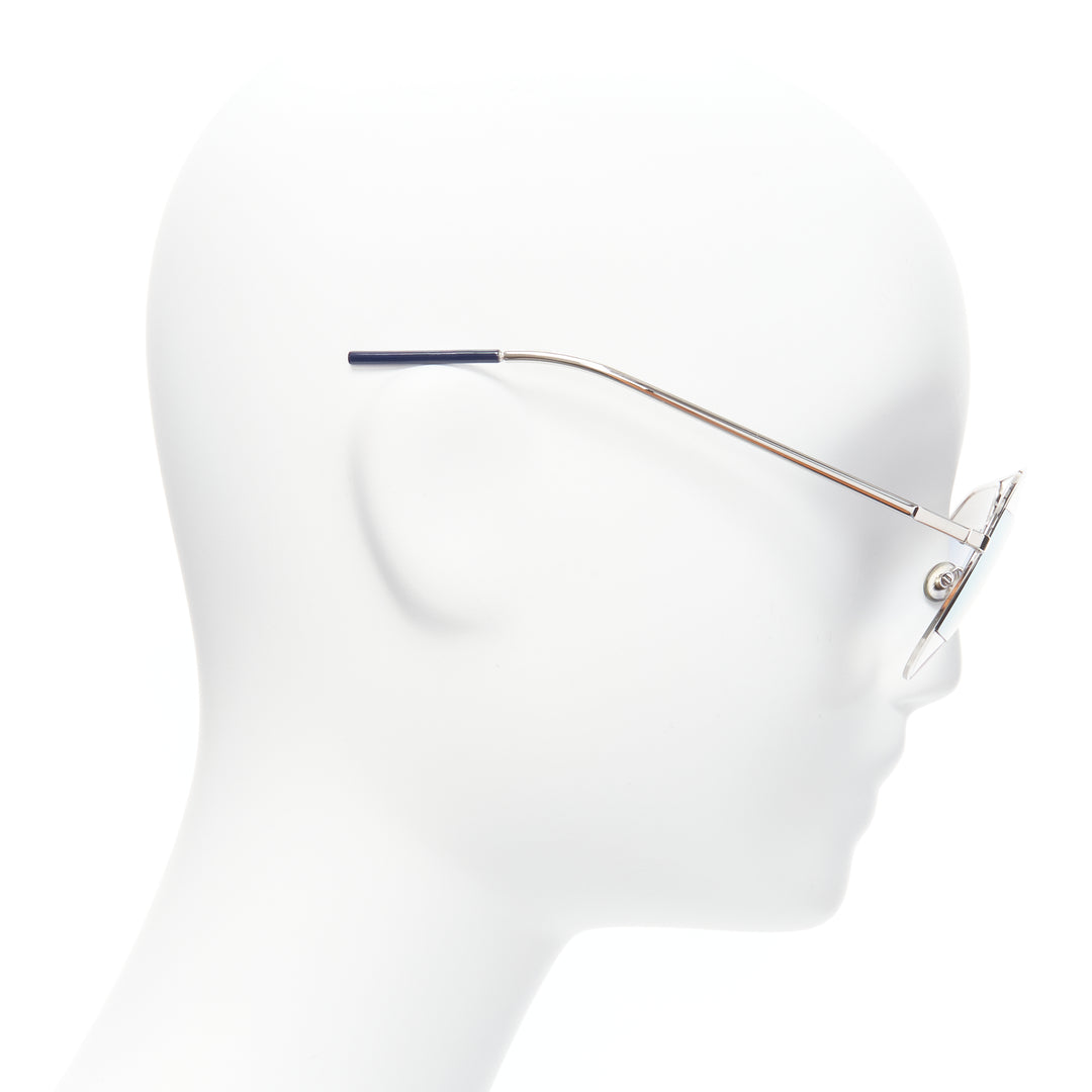 CHRISTIAN DIOR Split 0103J CD logo silver blue striped aviator sunglasses