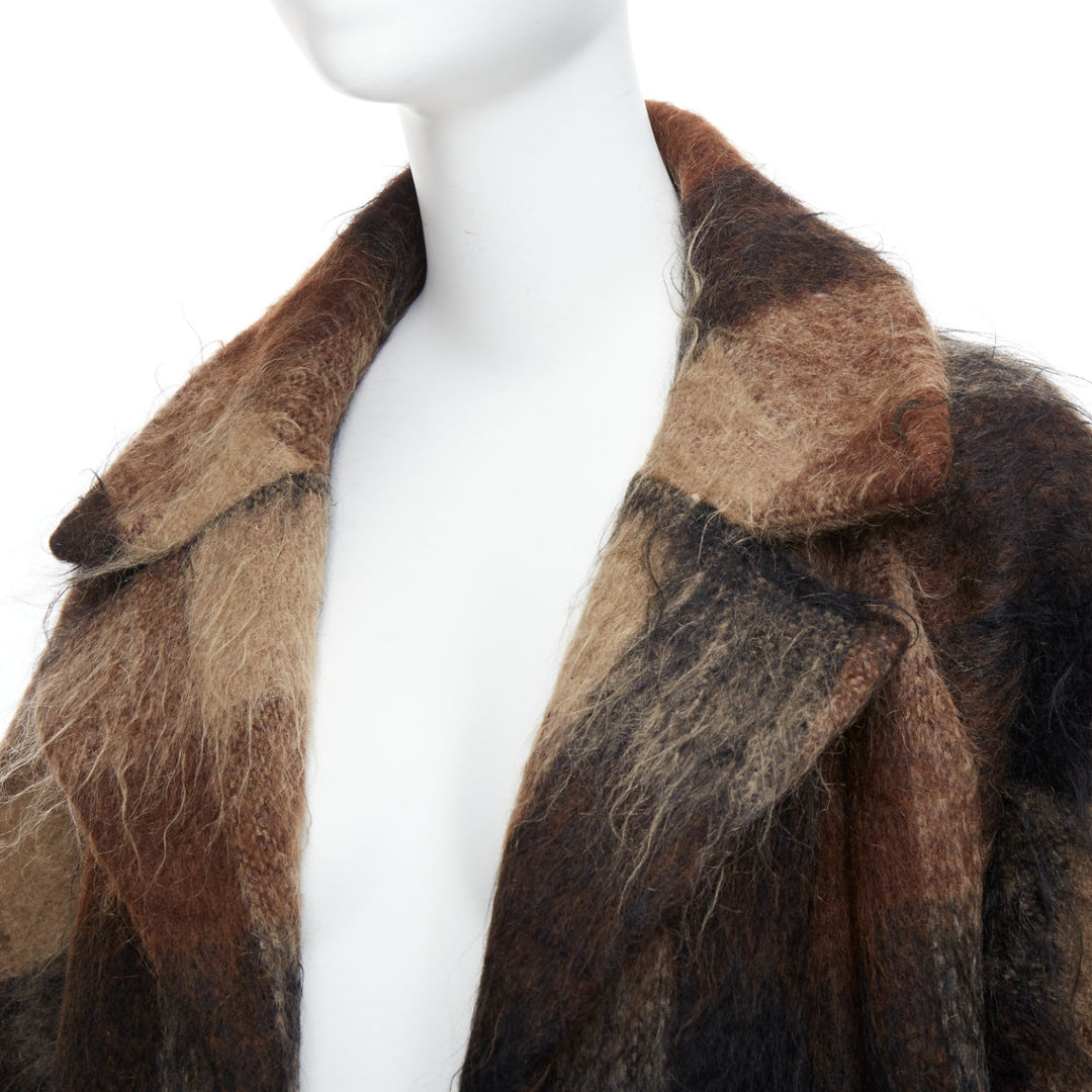 LILLI ANN Vintage brown checked mohair wide sleeve long overcoat