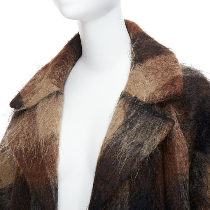 LILLI ANN Vintage brown checked mohair wide sleeve long overcoat