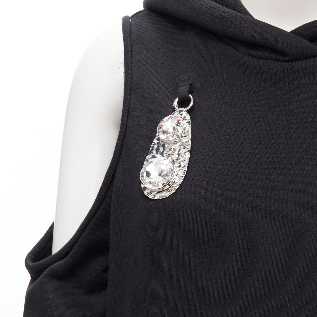 AREA crystal hammered pendant black cold shoulder hoodie XS