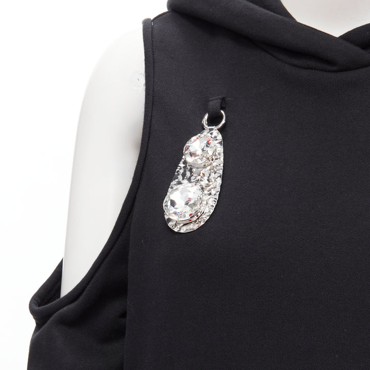 AREA crystal hammered pendant black cold shoulder hoodie XS