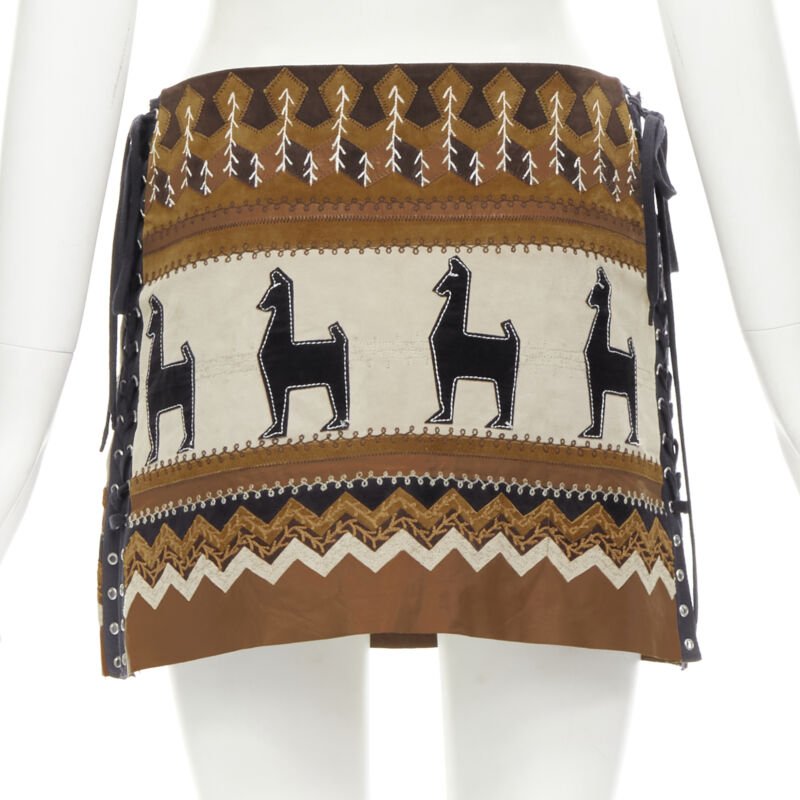 rare D&G DOLCE GABANNA Native American aboriginal aztec suede mini skirt S