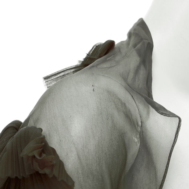 COMME DES GARCONS 1990 Vintage Runway grey sheer pleated ruffle gloves shrug