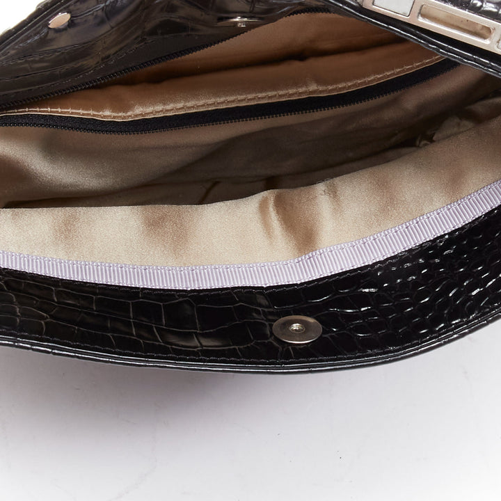 JIMMY CHOO Chandra black croc embossed studs woven magnet clasp clutch bag