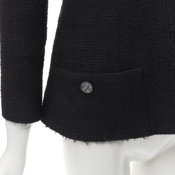 CHANEL 17C Paris Cuba lattice tweed Coco satin collar little black jacket FR36 S