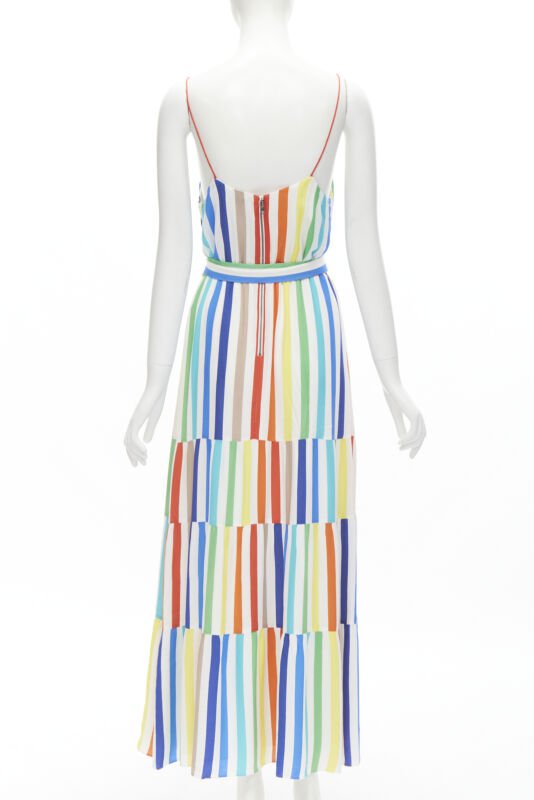 ALICE OLIVIA rainbow striped belted midi dress US4