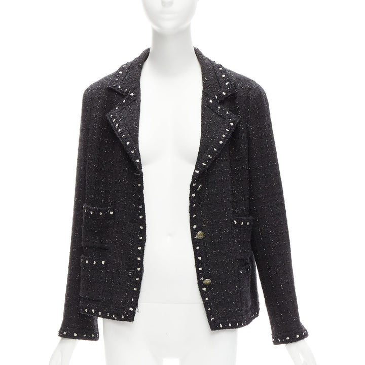 rare CHANEL 05A Fantasy Tweed CC button 4 pocket little black jacket FR44 2XL