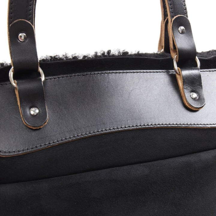 MARNI black shearling lined top handle crossbody soft tote bag