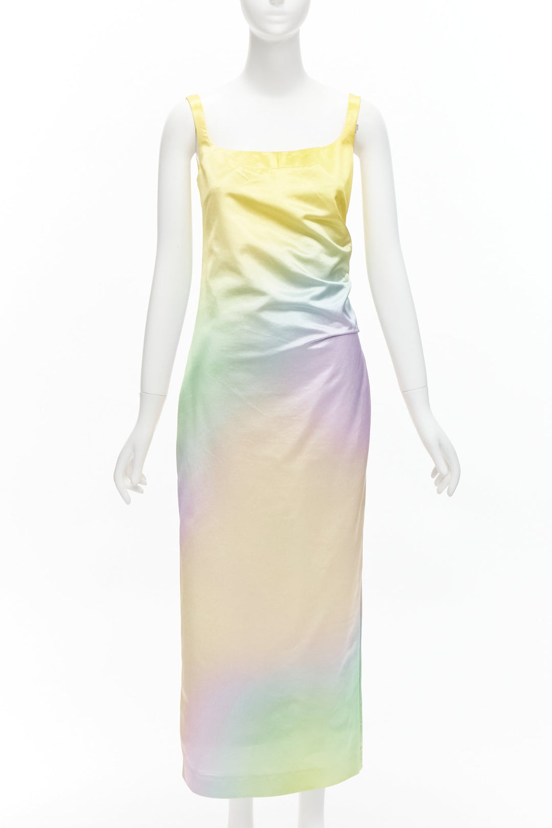 MERYLL ROGGE 2021 Runway pastel rainbow ombre rainbow draped side dress FR36 S