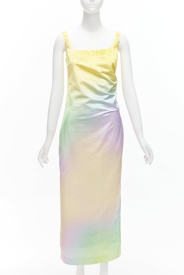 MERYLL ROGGE 2021 Runway pastel rainbow ombre rainbow draped side dress FR36 S