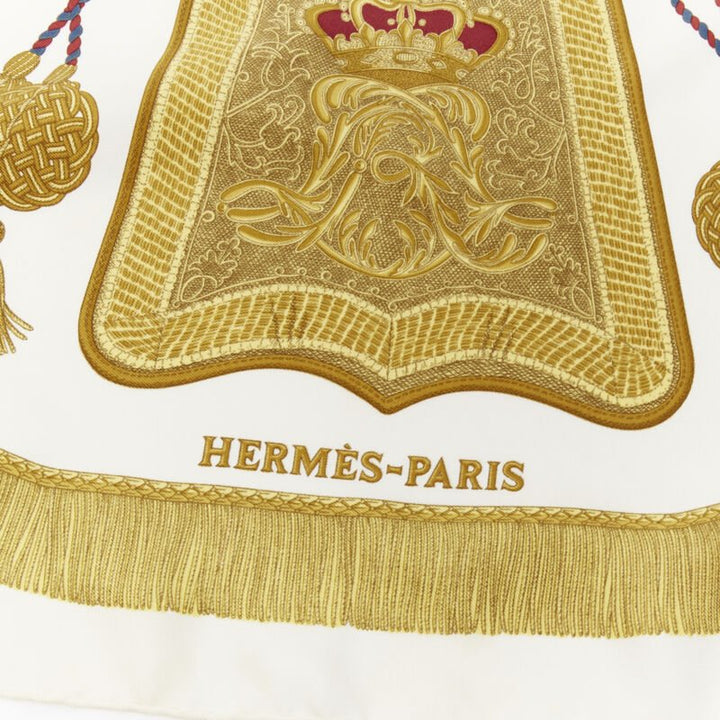 HERMES Joachim Metz 1989 "Ivory Poste et Cavalerie" print silk scarf