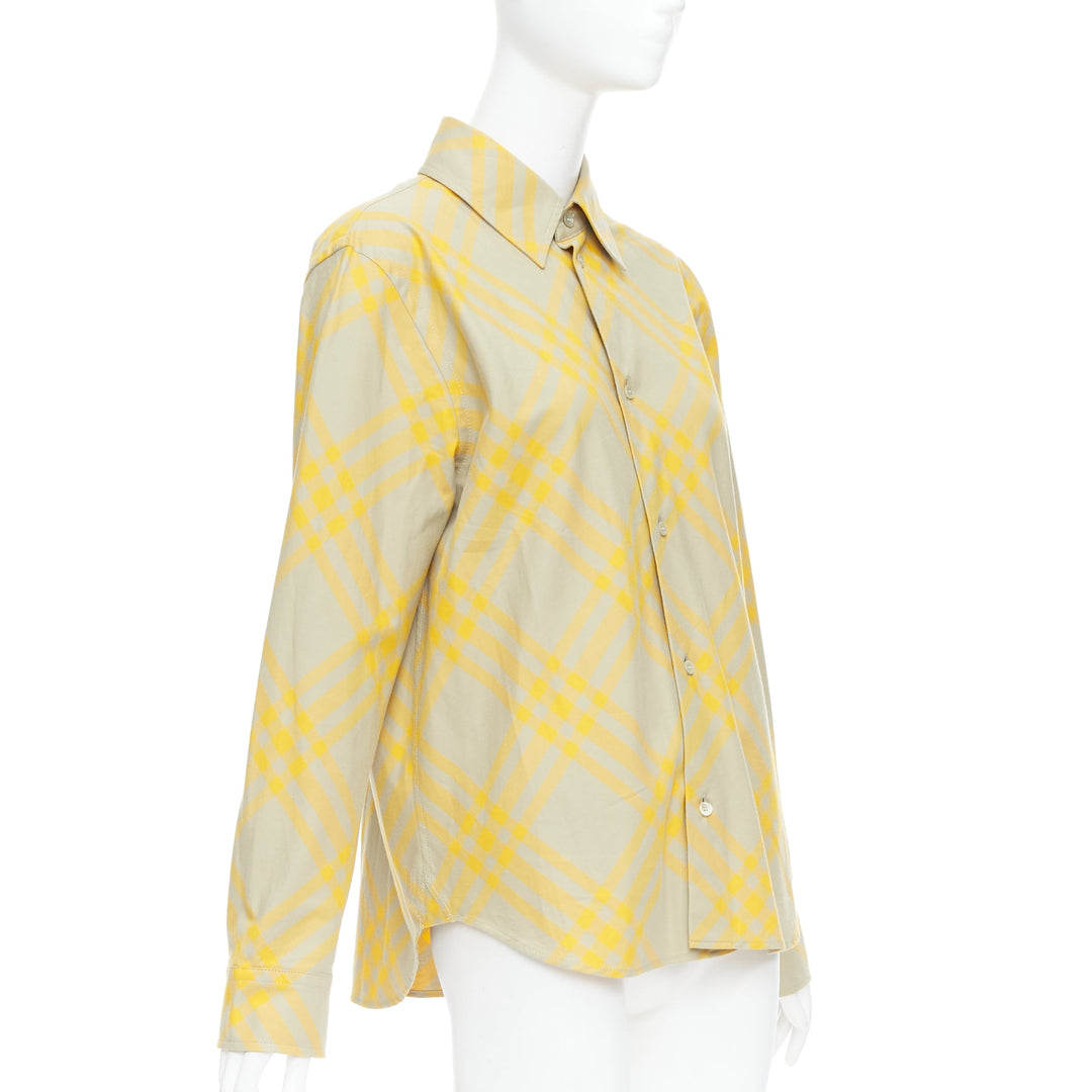 BURBERRY yellow khaki knight House Check long sleeve shirt UK8 S
