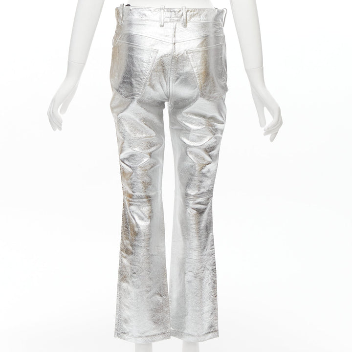 PETAR PETROV silver genuine leather gold ring zip moto pants FR36 S