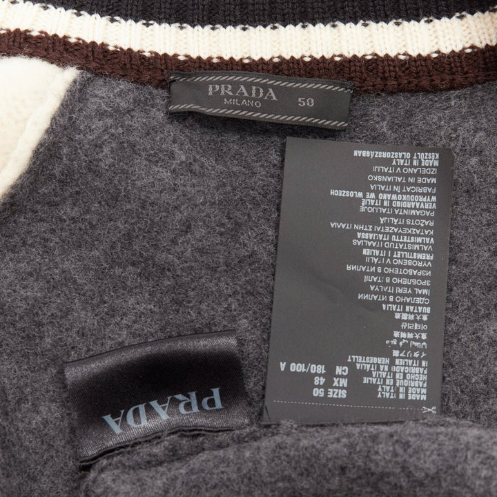 PRADA 2014 100% wool knit cream grey raglan varsity bomber jacket IT50 L